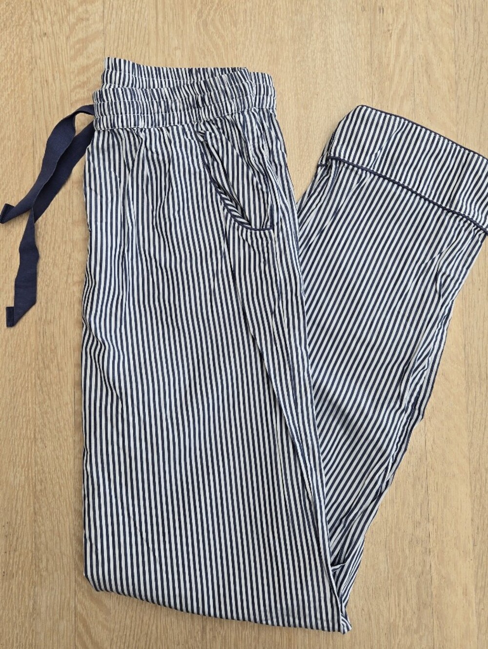 LAKE Cotton Poplin Navy Vertical Stripe Pants